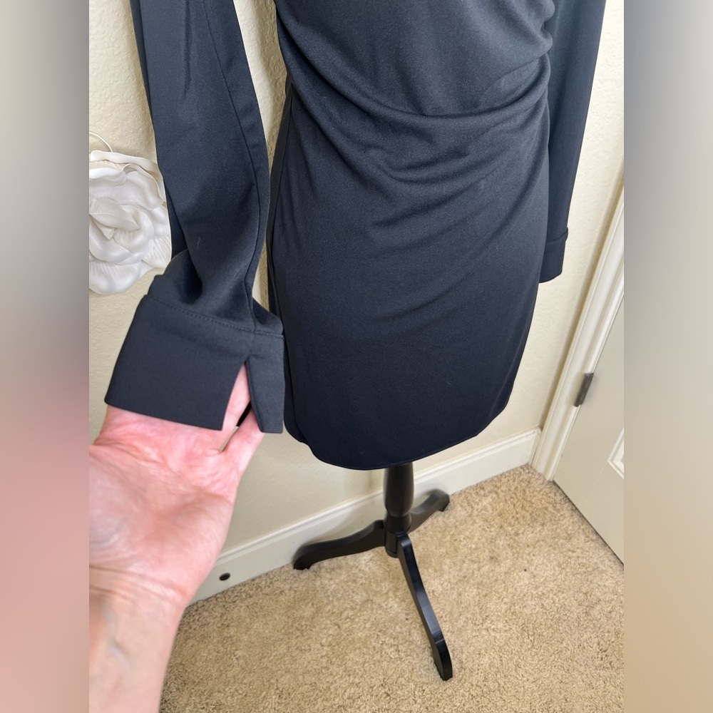 NTM: Express Pullover Wrap Style Tuxedo Look Long Sleeve Black Dress Sz 3/4 - Picture 7 of 14